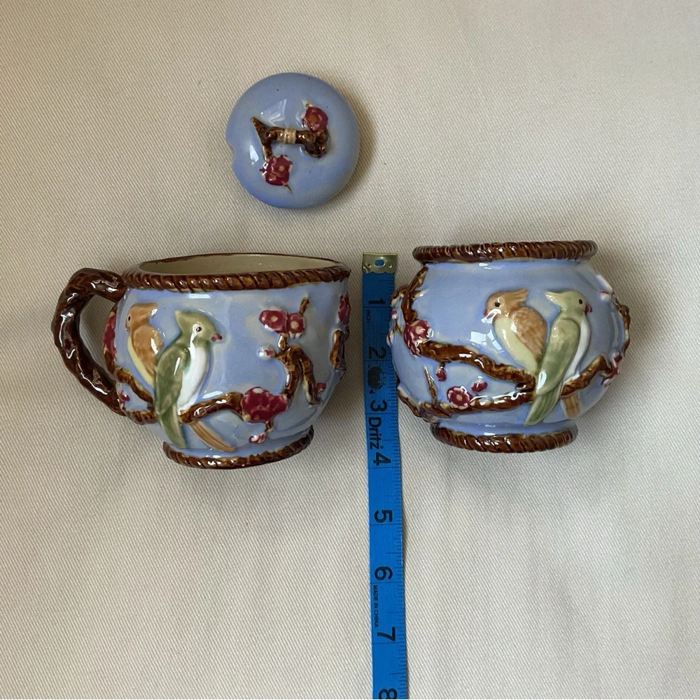Whimsical Vintage Seymour Mann Majolica Lidded Sugar Jar and Creamer Set